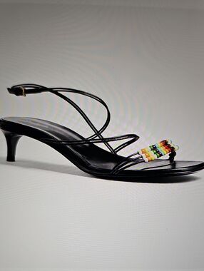 Black Strappy NWT Beaded Kitten Heel Sandal